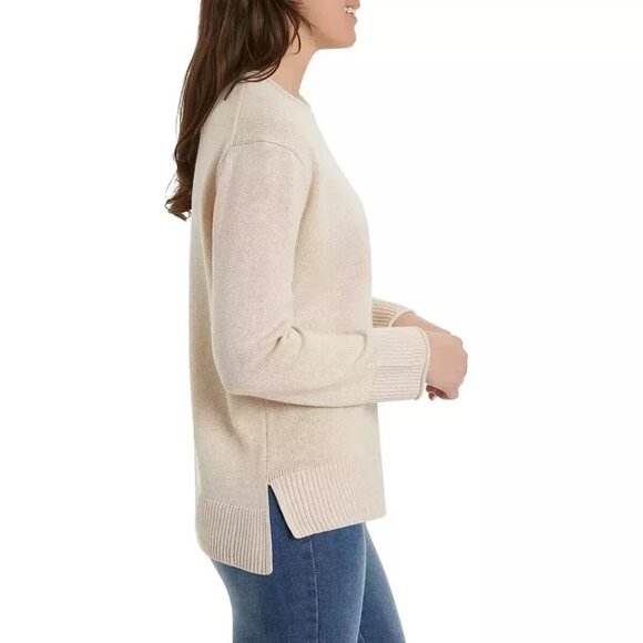 Ella Moss Med Crew Neck Soft Knit Pullover Sweater Long Sleeve High-Low Top Tan - Picture 3 of 4